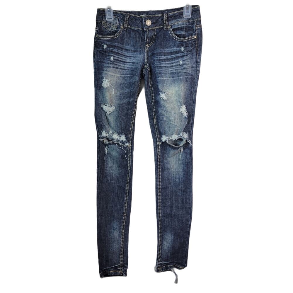 Almost Famous Jeans Womens 1 27 Y2k 2000s Ripped Destroyed Skinny Abrasion